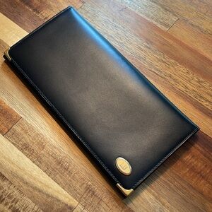 Dunhill Authentic Long Blk Oxford Leather Bifold Wallet. P133